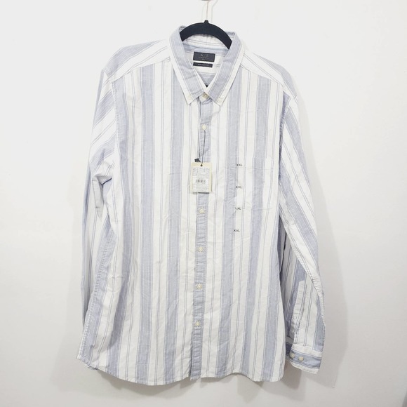 WES By Westside Men's White Blue Stripe Slim Fit Button-Down Shirt NWT Size XXL - Picture 1 of 16